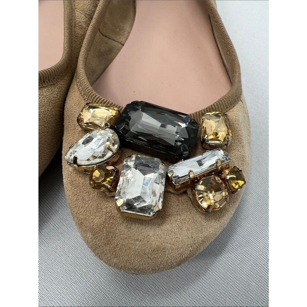 Barneys New York Taupe Suede Embellished Ballet Flats - Picture 2 of 6